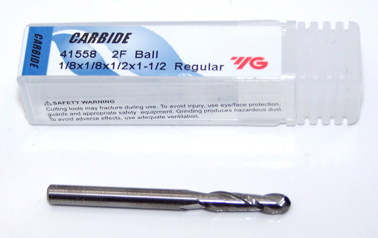 41558 YG1 1/8" Carbide 2 Flute End Mill Ball End .125" Diameter .500" Flute 1.5" Length .125" Shank