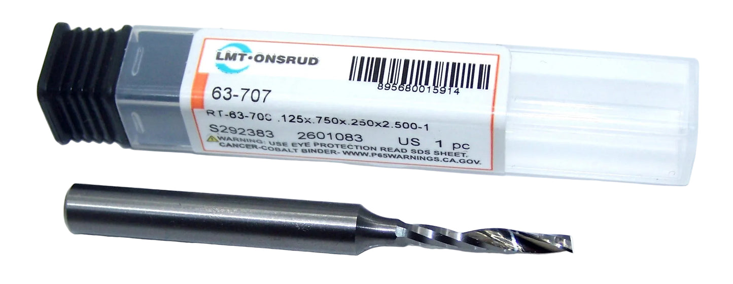 63-707 Onsrud 1/8" Carbide 1 Flute Router Upcut "O" Flute .125" Diameter .750" Flute 2.50" Length .250" Shank