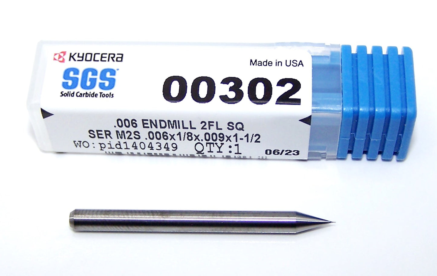 0.0060" CARBIDE END MILL 2 FLUTE .0060" DIA .009" LOC - KYOCERA SGS 00302 image 3
