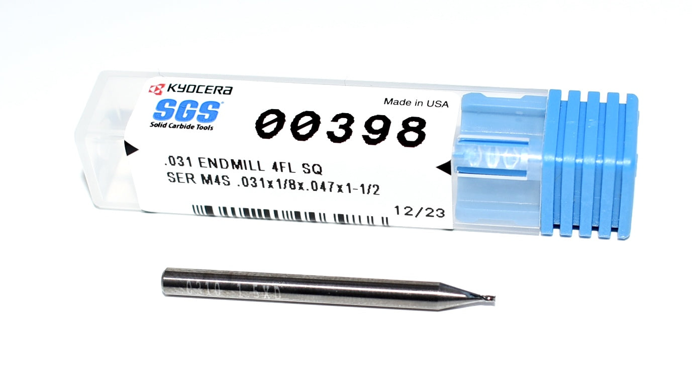 0.0310" CARBIDE END MILL 4 FLUTE 1/32" DIA .047"LOC- KYOCERA SGS 00398