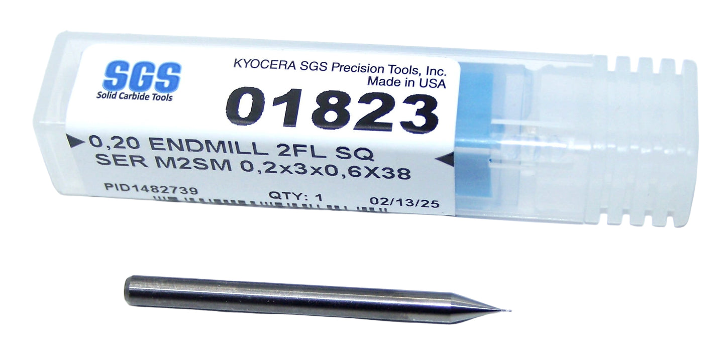 01823 Kyocera SGS 0.20mm Carbide Micro End Mill .0079" Diameter .0236" Flute 1.50" Length .1181" Shank