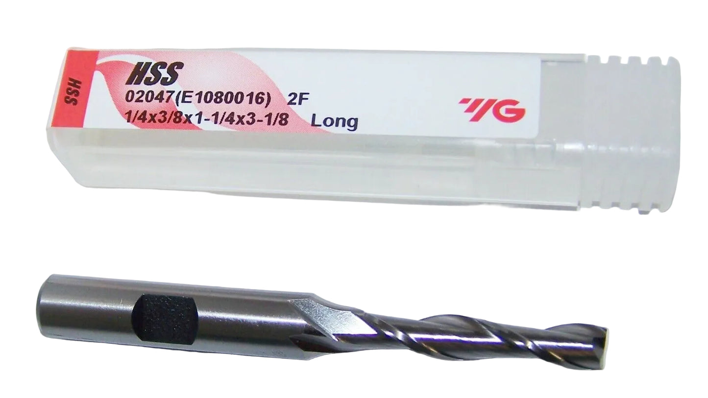 02047 YG1 1/4" HSS 2 Flute End Mill SQ Long Length .250" Diameter 1.25" Flute 3.125" Length .375" Shank