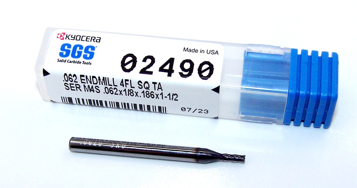 0.0620" CARBIDE END MILL 4 FLUTE 1/16" DIA .186"LOC ALTIN - KYOCERA SGS 02490