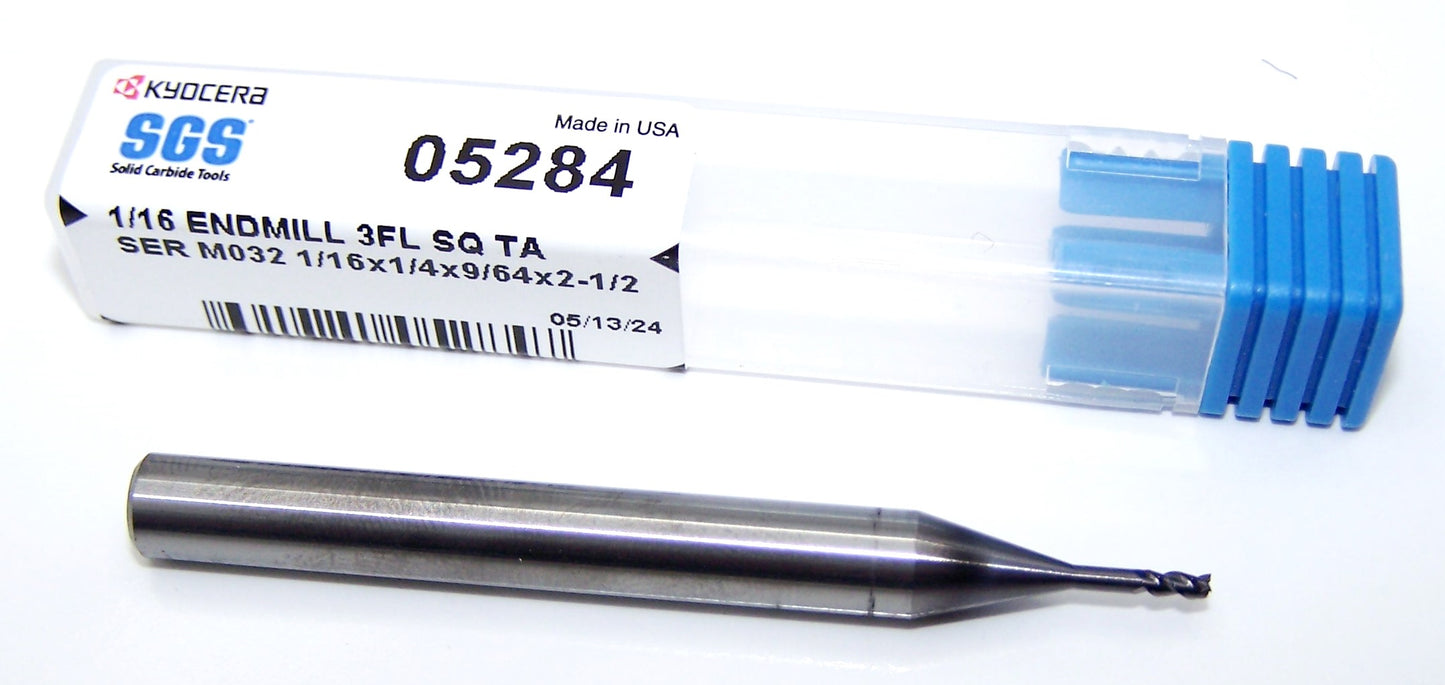 0.0625" CARBIDE END MILL 3 FLUTE .0625" DIA .201"LOC AlTiN - KYOCERA SGS TITAN 05284
