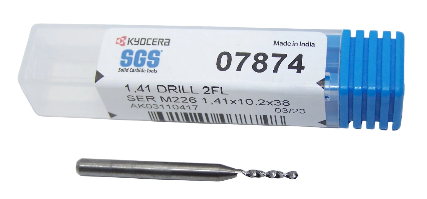 07874 SGS 1.41mm Carbide Drill 2 Flute 0.0555" Diameter .400" Flute 1.50" Length .118 Shank 130° Point M226