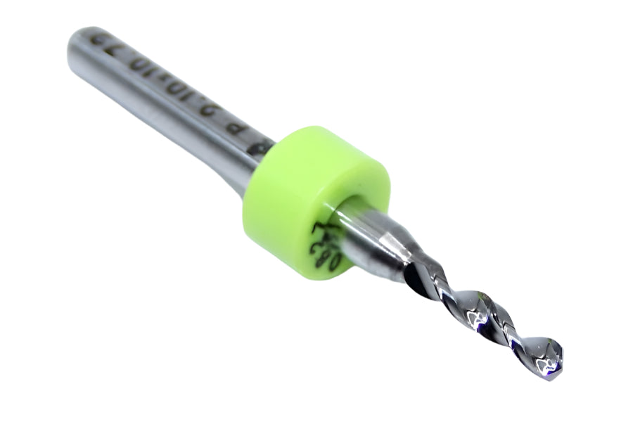 100.0827.400 Kyocera 2.10mm Carbide 2 Flute Drill 130° Point .0827" Diameter .400" Flute 1.50" Length .125" Shank