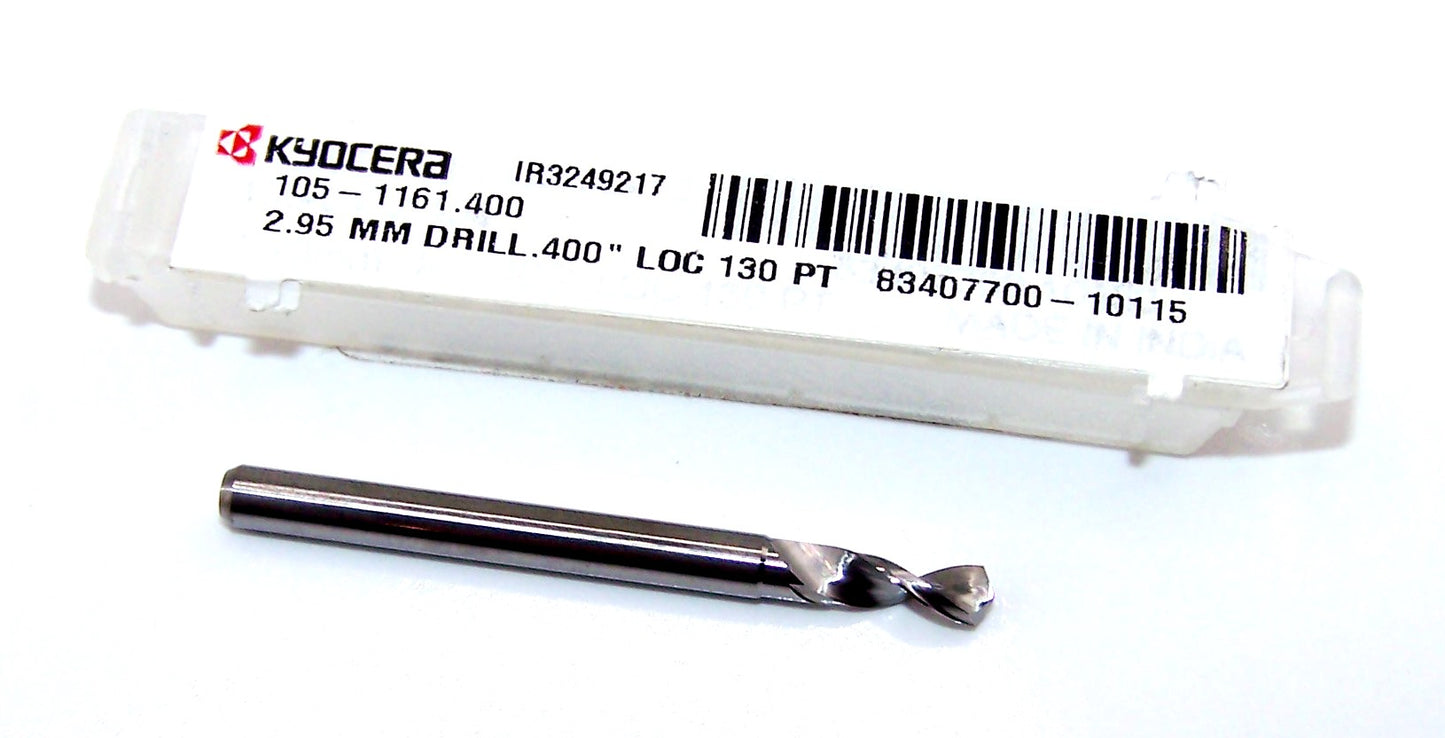 105-1161.400 Kyocera 2.95mm Carbide 0.1161" Diameter 0.400" Flute 1.5" Length 0.125" Shank 130° Point
