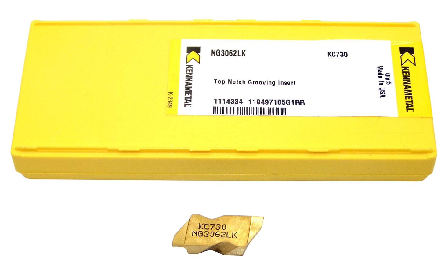 NG3062LK KC730 Kennametal Top Notch Grooving Insert .062" Width - 1114334 - Pack of 5