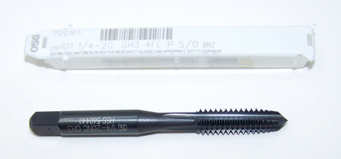 1120101 OSG 1/4-20 Plug Cut Tap 4 Flute H3 4P Steam Oxide General Purpose Tap