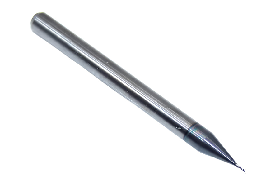 1610-0130L039 Kyocera 0.0130" Carbide 2 Flute End Mill ALTiN Coated 0.0130" Diameter 0.0390" Flute 1.5" Length 0.125" Shank