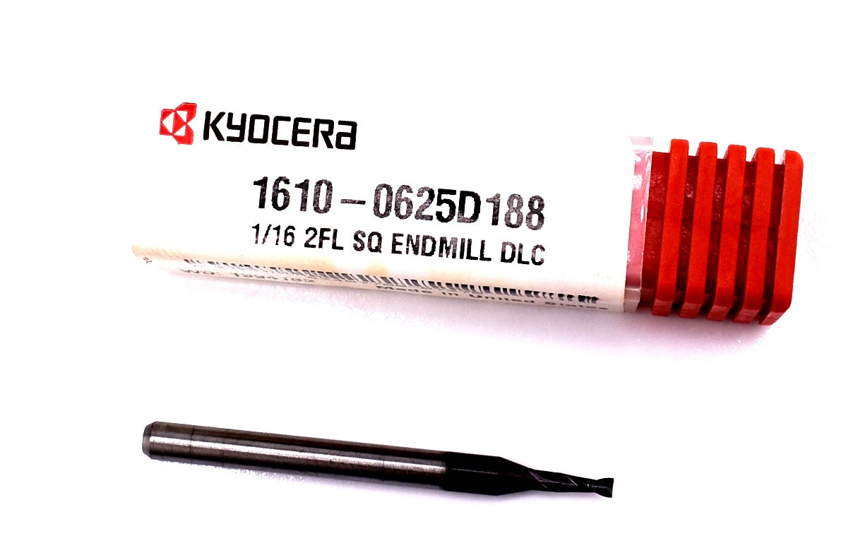 1610-0625D188 Kyocera 1/16" Carbide 2 Flute End Mill DLC Coated 0.0625 Diameter .188" Flute 1.50" Length .125" Shank