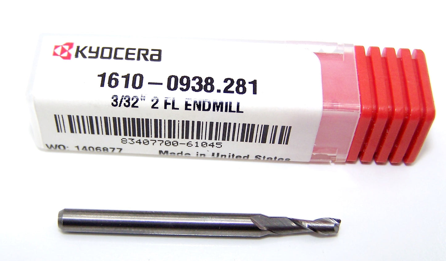 0.0938" CARBIDE END MILL 2 FLUTE 3/32" DIA .281"LOC- KYOCERA MICROTOOLS 1610-0938.281