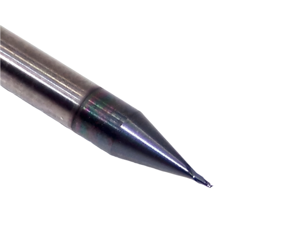 1620-0170L026 Kyocera 0.0170" Carbide 2 Flute End Mill ALTiN Coated 0.0170" Diameter 0.0260" Flute 1.5" Length 0.125" Shank