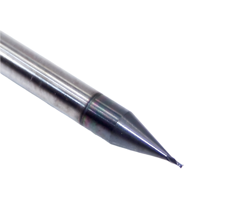 1620-0180L027 Kyocera 0.018" Carbide 2 Flute End Mill ALTiN Coated 0.0180" Diameter 0.0270" Flute 1.5" Length 0.125" Shank