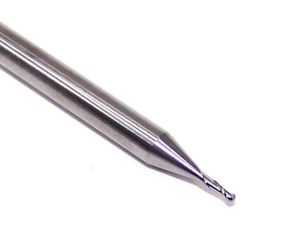1625-0315.095 Kyocera 0.80mm Carbide 2 Flute End Mill Ball End 0.0315" Diameter 0.0950" Flute 1.5" Length 0.1181" Shank
