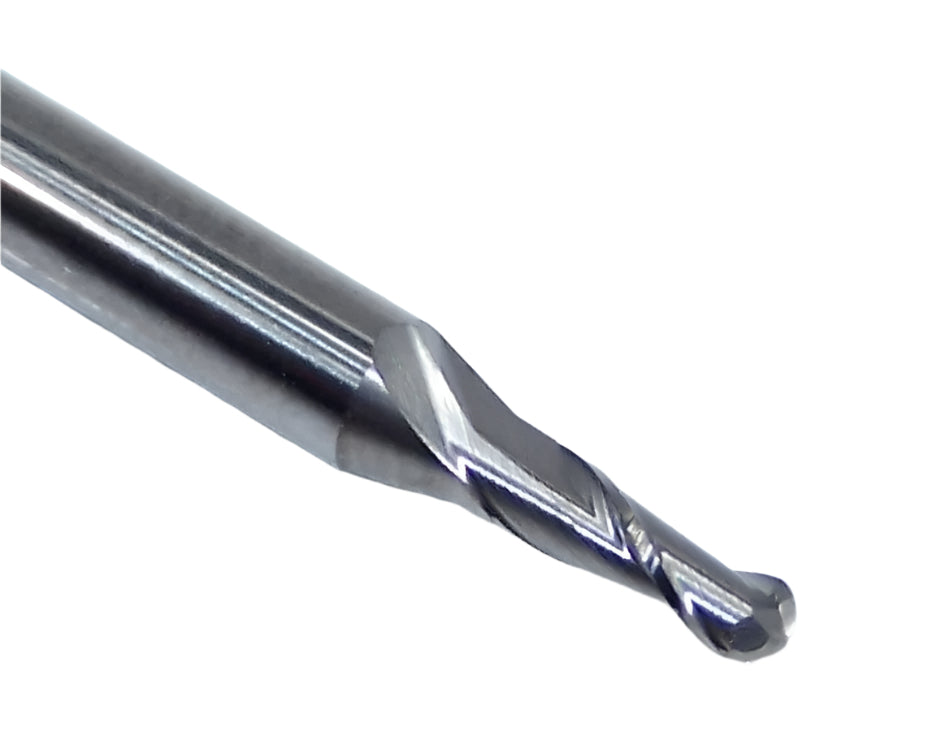 1625-0750.225 Kyocera 0.0750" Carbide 2 Flute End Mill Ball End 0.0750" Diameter 0.225" Flute 1.5" Length 0.125" Shank