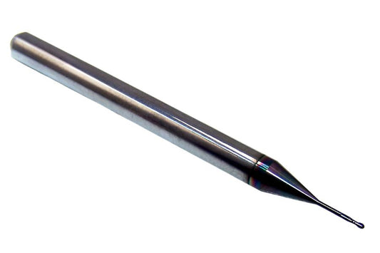 1645-0197L157 Kyocera 0.50mm Carbide 2 Flute End Mill Extend Reach Ball End AlTiN .0197" Diameter .059"Flute 1.50" Length .1181" Shank .157" Reach