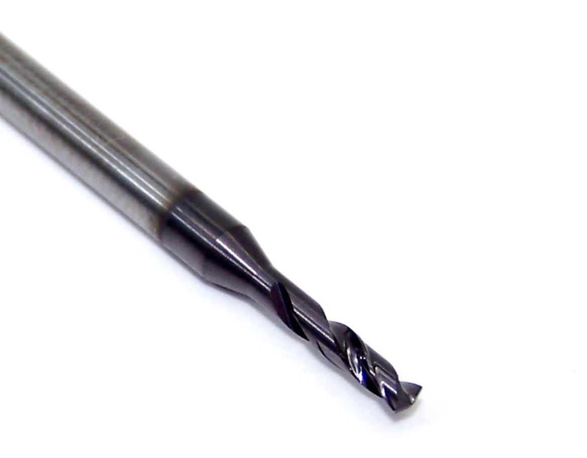 165-0669AG335 Kyocera 1.70mm Carbide 2 Flute Drill High Performance .0669" Diameter .335" Flute 1.97" Length .118" Shank 142° Point Coated