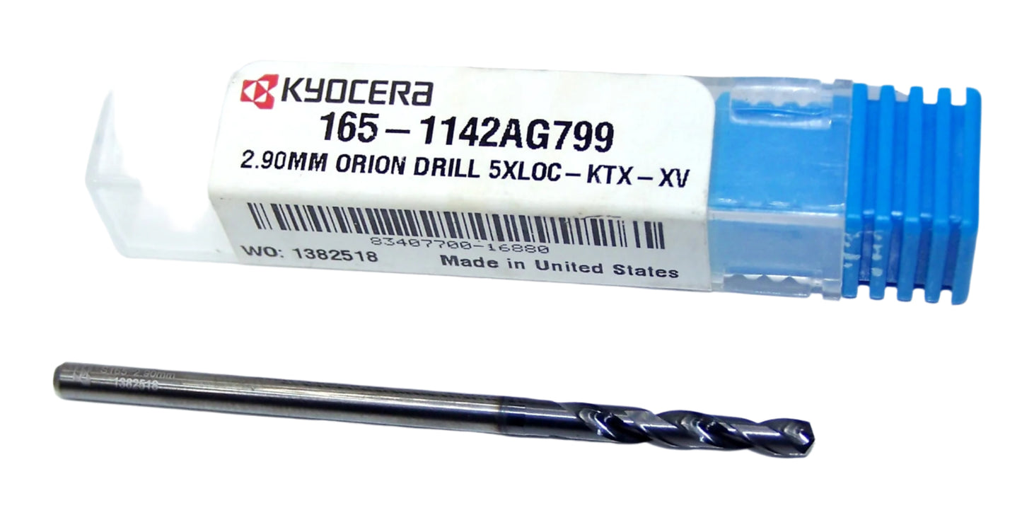 165-1142AG799 Kyocera 2.90mm Carbide 2F Drill High Performance .1142" Diameter .799" Flute 2.36" Length .1181" Shank Coated