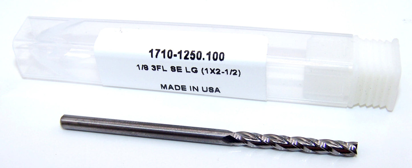 1710-1250.1000 Oliver Tool 1/8" Carbide 3 Flute End Mill Extended Flute .125" Diameter 1.00" Flute 2.5" OAL