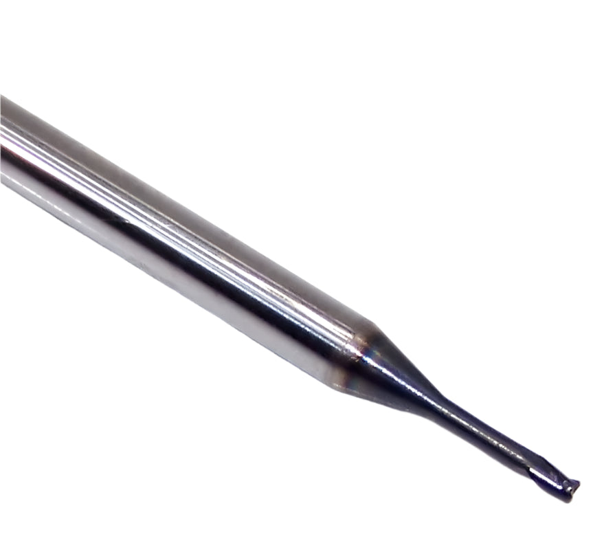 1744-0469L250CR Kyocera 3/64" Carbide 3 Flute End Mill .250" Extended Reach .010" Radius AlTiN Coated .0469" Diameter .070" Flute 2.50" Length .125" Shank