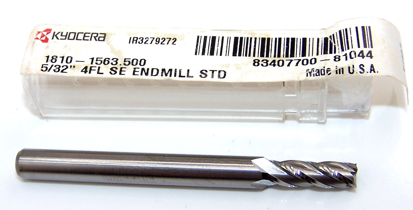 1810-1563.500 Kyocera 5/32" Carbide 4 Flute End Mill SQ .1563" Diameter .500" Flute 2.00" Length .1875" Shank - Ugly package sale on this item