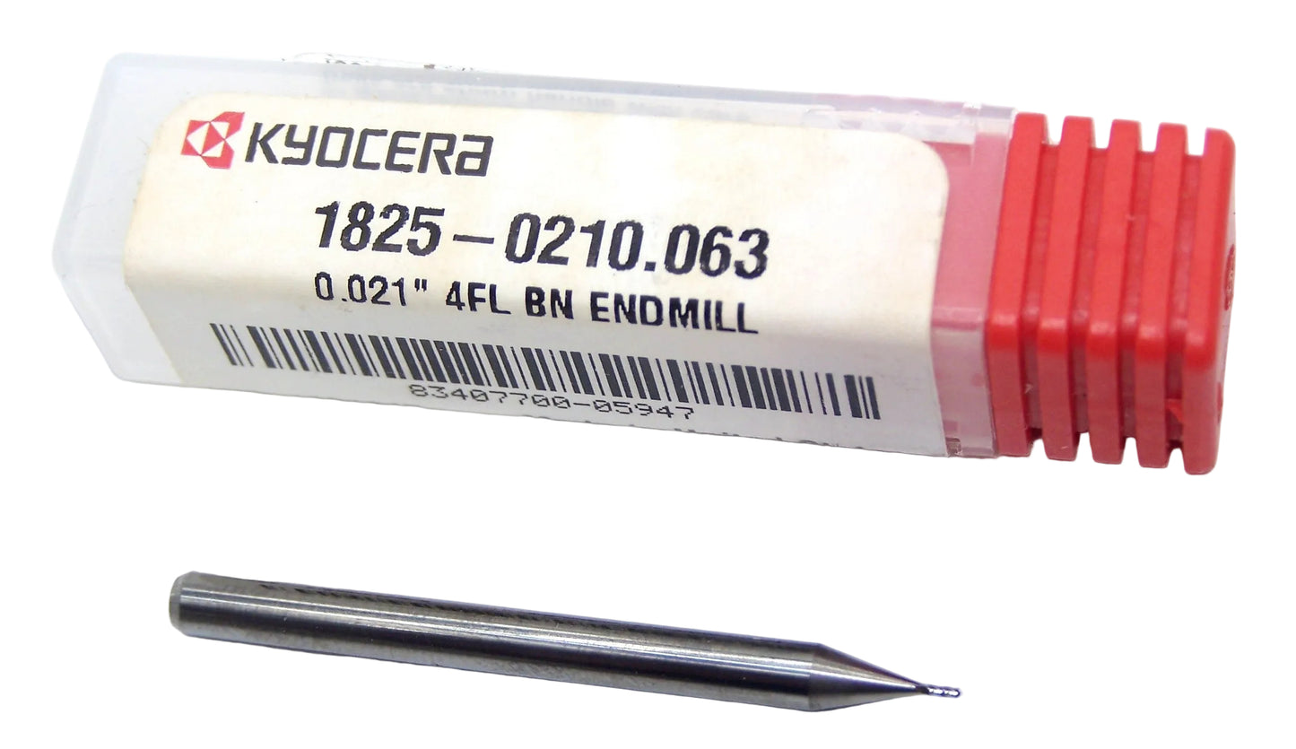 1825-0210.063 Kyocera 0.0210" Carbide 4 Flute End Mill Ball End 0.0210" Diameter 0.063" Flute 1.5" Length 0.125" Shank