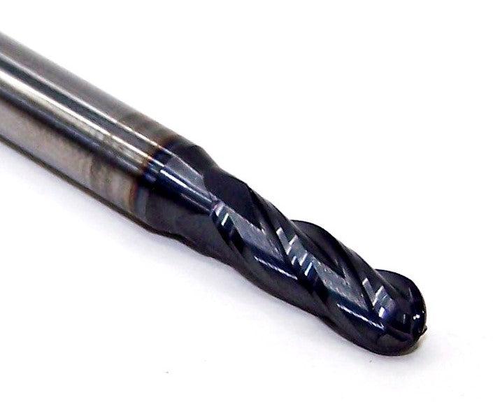 1825-2031L625 Kyocera 13/64" Carbide 4 Flute End Mill Ball End AlTiN .2031" Diameter .625" Flute 2.50" Length .250" Shank