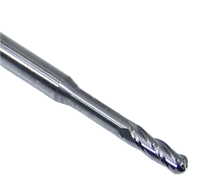 1845-0938.590 Kyocera 3/32" Carbide 4 Flute End Mill Ball End Extended Reach .590" Reach 0.0938" Diameter 0.281" Flute 2.0" Length 0.125" Shank