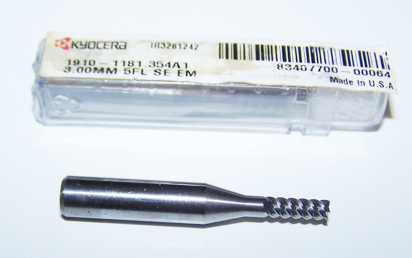 1910-1575O500A1 Kyocera 4.00mm Carbide 5 Flute End Mill Flat End Coated .1575" Diameter .500" Flute 2.00" Length .250"shank