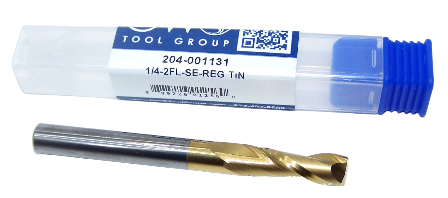 204-001131 Monster Tool 1/4" Carbide 2 Flute End Mill SQ Tin Coated .250" Diameter .750" Flute 2.50" Length .250" Shank