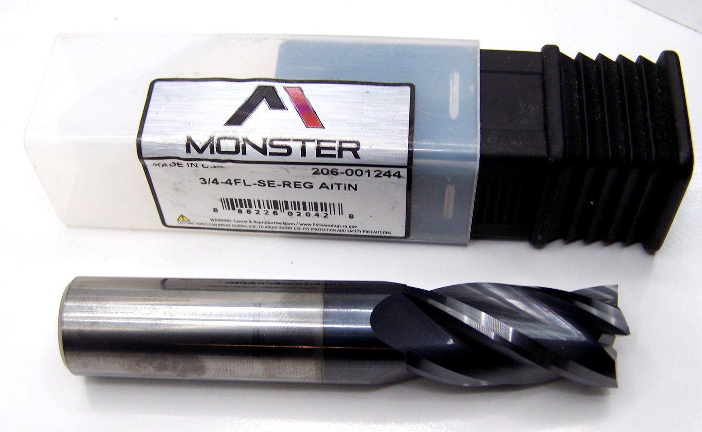 206-001244 Monster Tool 3/4" Carbide 4 Flute End Mill SQ AlTiN Coated .750" Diameter 1.50" Flute 4.00" Length .750" Shank