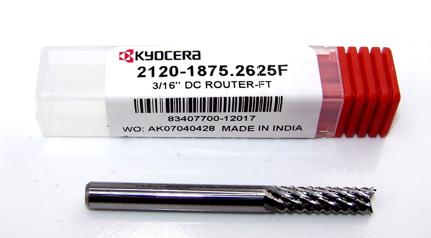 2120-1875.2625F Kyocera 3/16" Carbide Diamond Cut Router Burr UP-CUT FT .1875" Diameter .625" Flute 2.00" Length .1875" Shank