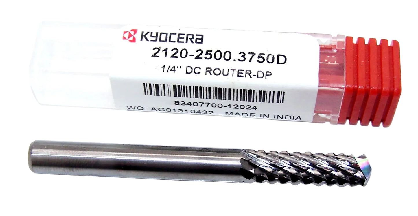 2120-2500.3750D Kyocera 1/4" Diamond Cut Router Burr Up-Cut Drill Point .2500" Diameter .750" Flute 2.50" Length .250" Shank