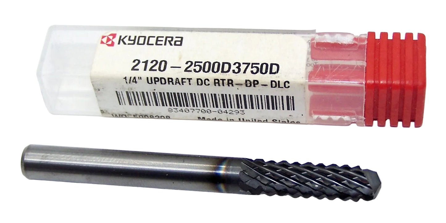 2120-2500D3750D Kyocera 1/4" Carbide Diamond Cut Router Burr Up Cut Drill Point DLC Coated 0.2500" Diameter 0.750" Flute 2.5" Length 0.25" Shank