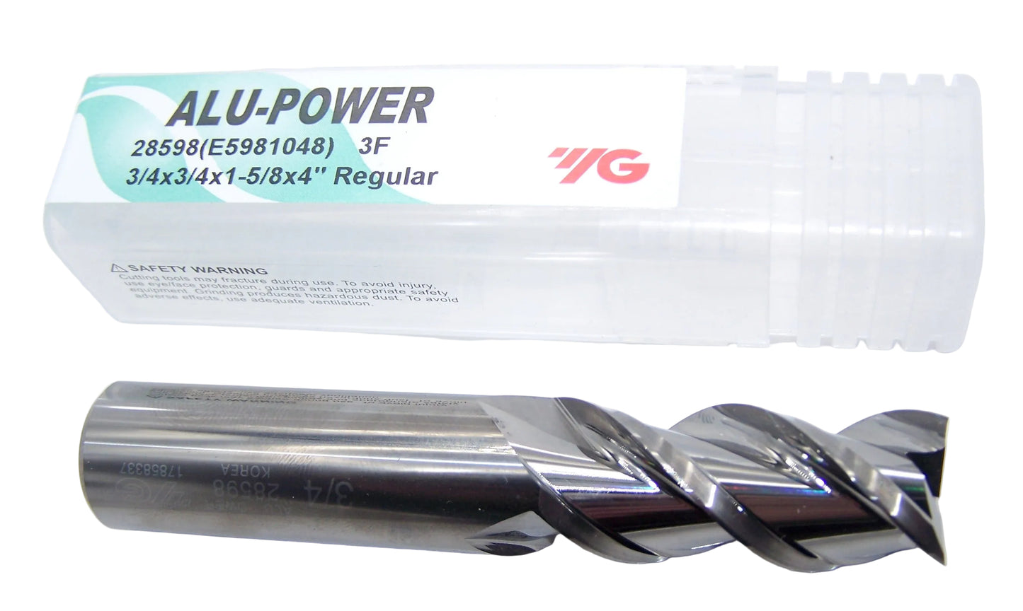28598 YG1 3/4" Carbide 3 Flute End Mill ALU-POWER SQ for Aluminum .750" Diameter 1.625" Flute 4.00" OAL .750" Shank