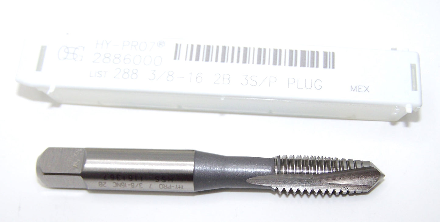 2886000 OSG 3/8-16 Plug Cut Tap 3 Flute 2B 5P Bright HY-PRO 7