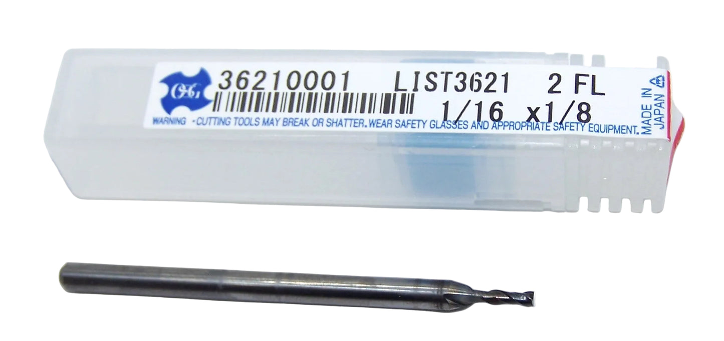 36210001 1/16" Carbide 2 Flute End Mill Square End SQ WXL Coating 0.0625" Diameter 0.1875" Flute 2.00" Length .125" Shank for Hard Metal