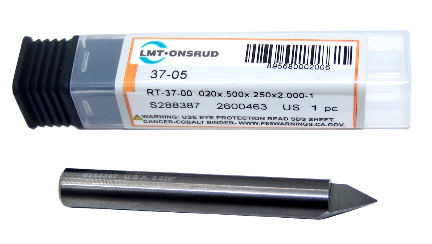 37-05 Onsrud 60° Carbide Tip V Groove Router Bit .020" Tip .250" Diameter .500" Flute 2.00" Length .250" Shank
