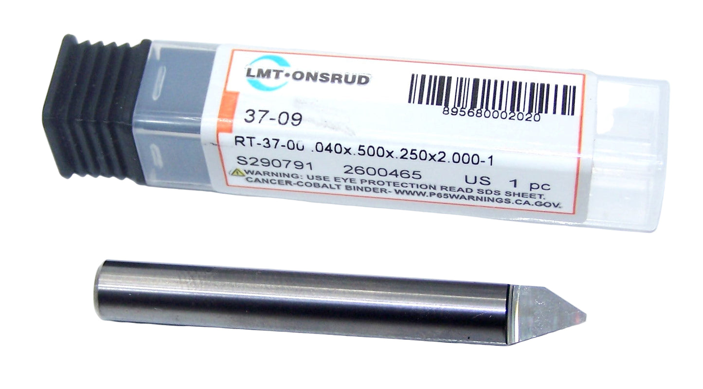 37-09 Onsrud 60° Carbide Tip V Groove Router Bit .040" Tip .250" Diameter .500" Flute 2.00" Length .250" Shank