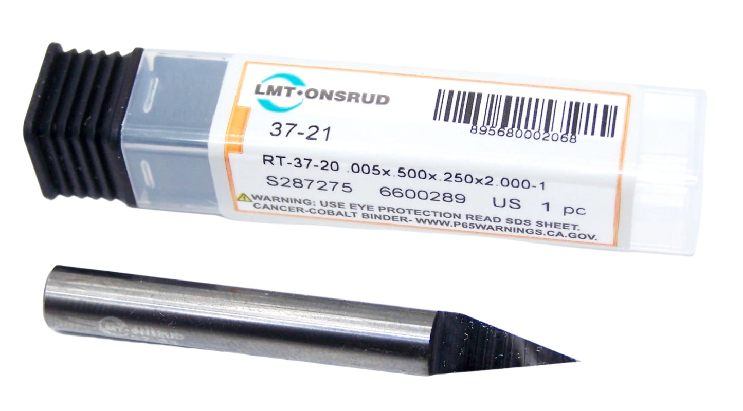 37-21 Onsrud 30° Carbide Tip V Groove Router Bit .005" Tip .250" Diameter 2.00" Length .250" Shank