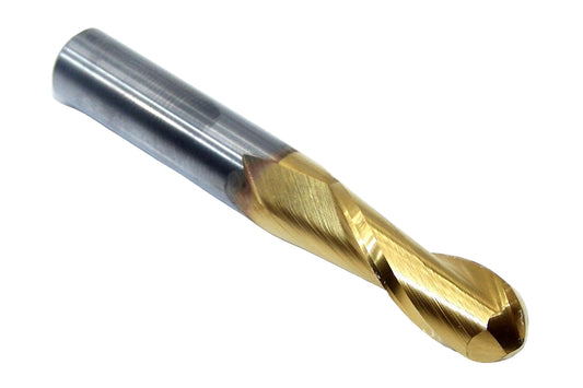 39348 Kyocera SGS 3/8" Carbide 2 Flute End Mill Ball End TiN Coated .375" Diameter 1.00" Flute  2.50" Length .375" Shank