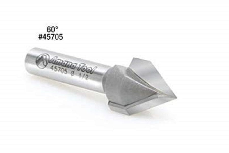 45705 Amana Tool 60° Carbide Tip V Groove Router Bit .500" Diameter 1.75" Length .250" Shank