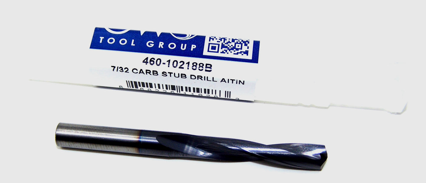 460-102188B Monster Tool 7/32" Carbide 2 Flute Drill AlTiN .2188" Diameter 1.25"Flute 2.375" Length .2188" Shank
