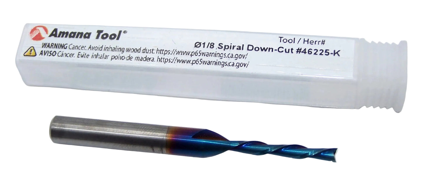 46225-K Amana Tool 1/8" Carbide 2 Flute Down-Cut Router Spectra Coated .1250" Diameter .8125" Flute 2.50" Length .250" Shank