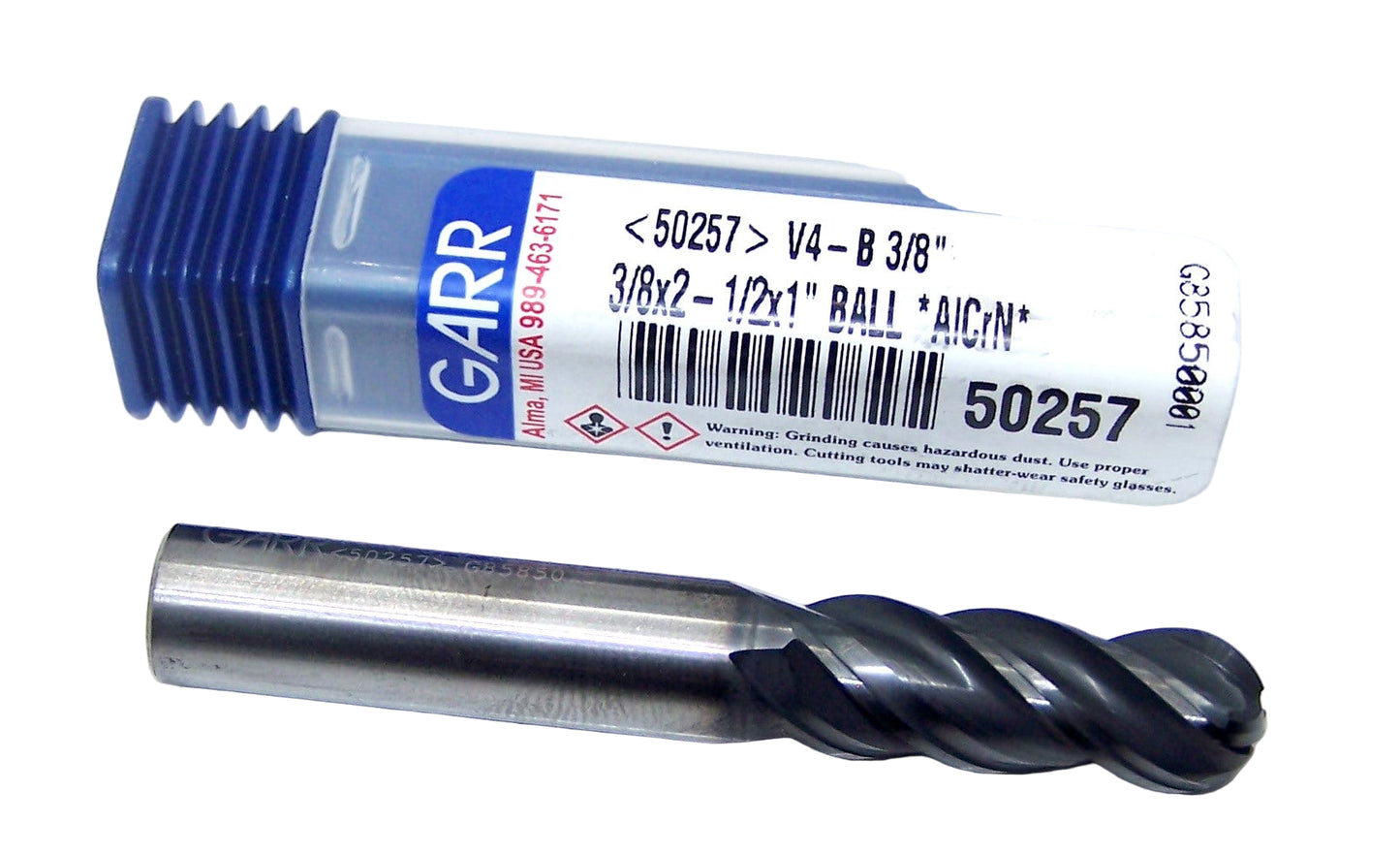 50257 Garr 3/8" Carbide 4 Flute End Mill Ball End AlCrN Coated .375" Diameter 1.00" Flute  2.50" Length .375" Shank
