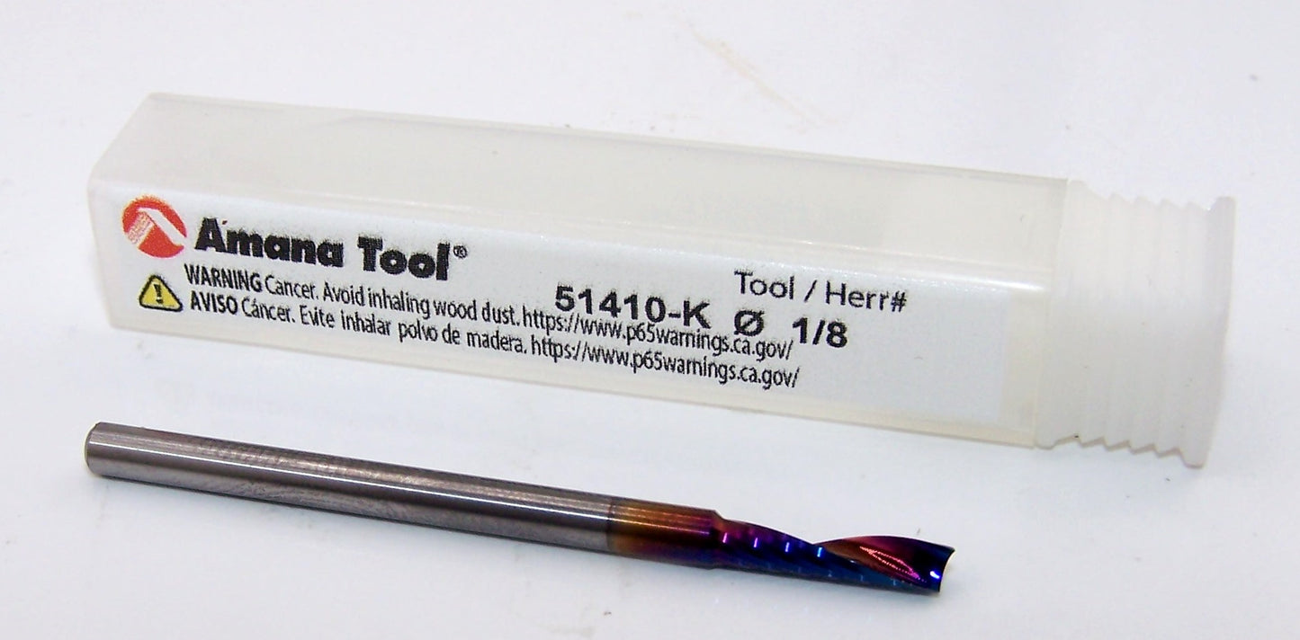 51410-K Amana Tool 1/8" Carbide 1 Flute "O" Router Spectra Coated .1250" Diameter .500" Flute 2.00" Length .125" Shank