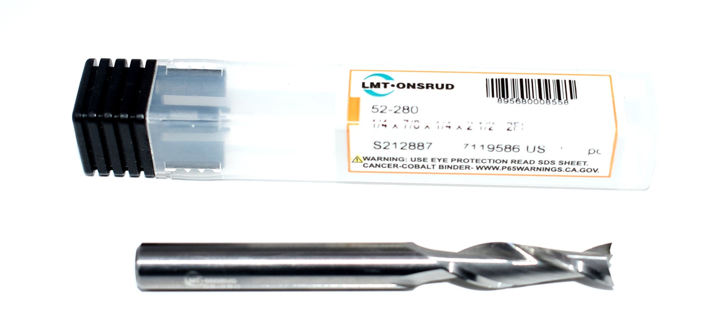 52-280 Onsrud 1/4" Carbide Up Cut Router 2 Flute .2500" Diameter 0.8750" Flute 2.50" Length .250" Shank for Hard and Soft Wood