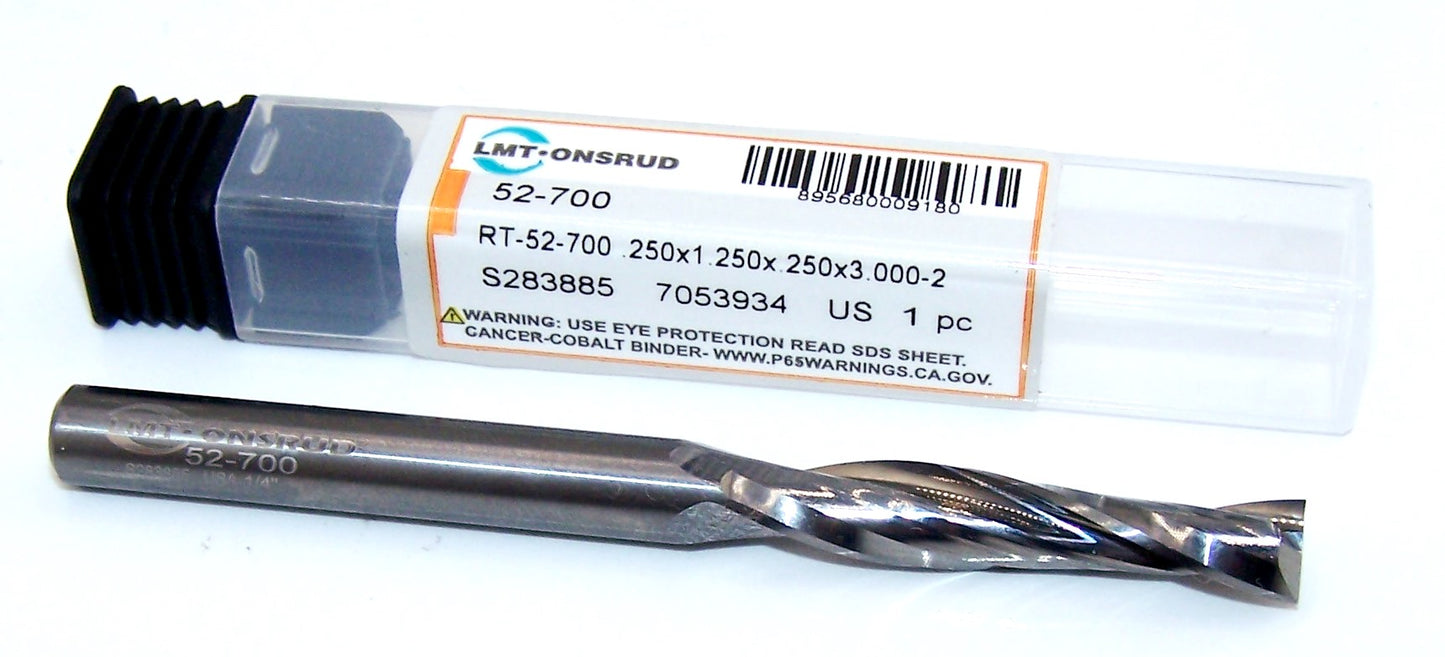 52-700 Onsrud 1/4" Carbide 2 Flute Up Cut Router O Flute .250" Diameter 1.25" Flute 3.00" Length .250" Shank