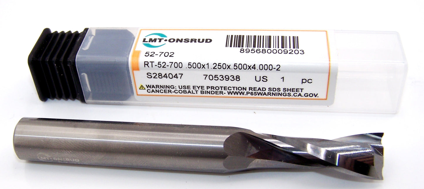 52-702 Onsrud 1/2" Carbide 2 Flute Router Up Cut .500" Diameter 1.250" LOC 4.0" Length .500" Shank